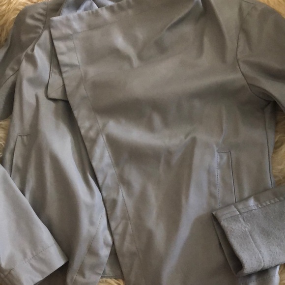 Grayish Blue Vegan Leather Jacket - Picture 6 of 8